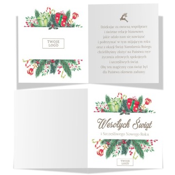 KARTKA ŚWIĄTECZNA FIRMOWA BIZNESOWA TWOJE LOGO + KOPERTA ZIELONE PREZENT