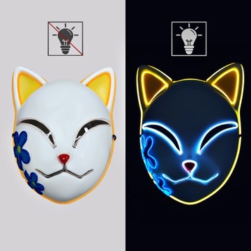MASKA ŚWIECĄCA KOTA CAT ŻÓŁTA LED NEON HALLOWEEN