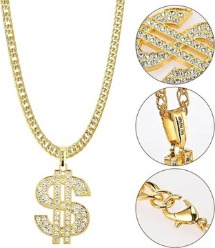 STRÓJ PRZEBRANIE LATA 90 GANGSTER ZŁOTY ŁAŃCUCH BRANSOLETA SYGNET OKULARY