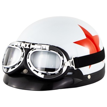 KASK MOTOCYKLOWY ORZESZEK HEŁM KASK DO SKUTERA RETRO CZARNY GOGLE