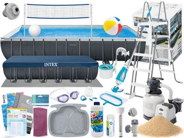 Basen Prostokątny Ogrodowy Intex Stelażowy 732x366x132 26368 +Generator Chl