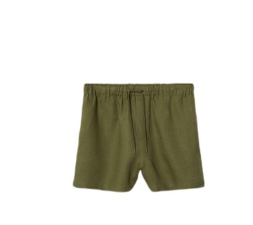 MANGO krótkie spodenki szorty zielone khaki 100% len XS 34