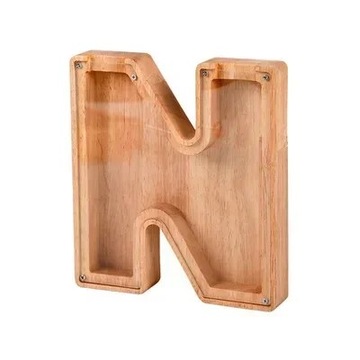 26 English Letters Shape Simple Wooden Piggy Cash Register Coin Home Ornam