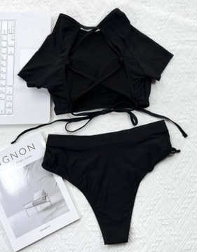 КУПАЛЬНИК БИКИНИ С КОРОТКИМИ РУКАВАМИ, ЧЕРНЫЙ L