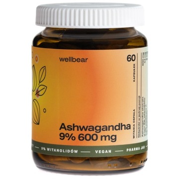 Wellbear Ashwagandha 9% Ekstrakt Withania 600 mg Żeń-szeń Indyjski 60k