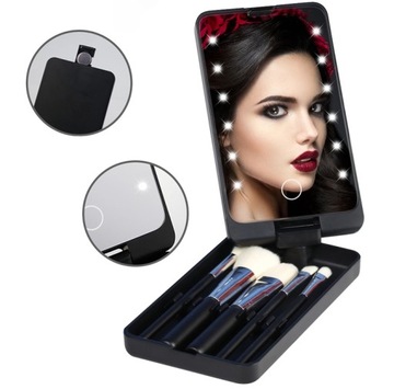 ЗЕРКАЛО ДЛЯ МАКИЯЖА со светодиодной подсветкой + 5 кистей в футляре для рисования с подсветкой