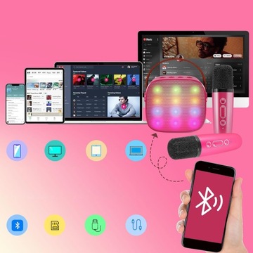 МИНИ-КАРАОКЕ-НАБОР С 2 МИКРОФОНАМИ И ПОРТАТИВНЫМ ДИНАМИКОМ BLUETOOTH