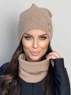 CZAPKA DAMSKA ZIMOWA NA ZIMĘ CIEPŁA WYGODNA GRUBA SPORTOWA KOBIECA BEŻOWA