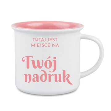 Kubek ceramiczny retro 250ml, z dowolnym nadrukiem, różowe wnętrze