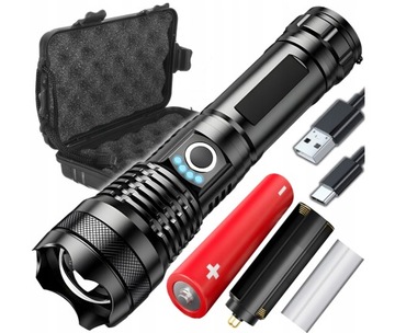 MOCNA LATARKA TAKTYCZNA LED XHP90 ZOOM SURVIVALOWA CREE AKUMULATOROWA USB