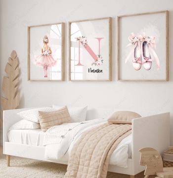 Zestaw 3 plakaty 50x70cm baletnica, balerina imię dziecka Różne wzory