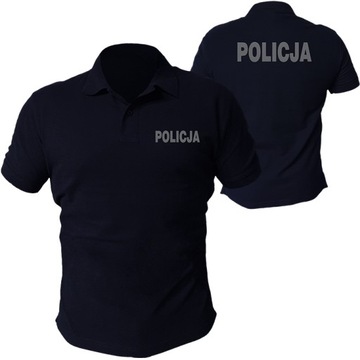 Granatowa Koszulka Polo Policja Haft Srebrny