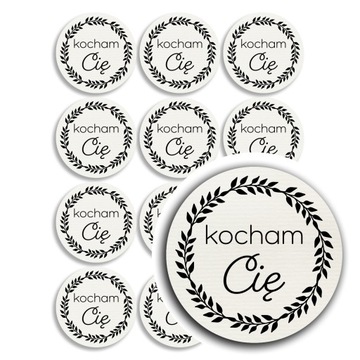 24x naklejki na Walentynki z napisem Kocham Cię, z papieru ecru 35mm