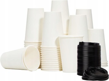 KUBKI PAPIEROWE DO KAWY 300ML BIAŁE + WIECZKA x 50