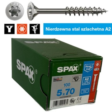 Wkręt Spax INOX nierdzewny A2 5,0x70 gwint niepełny op=100