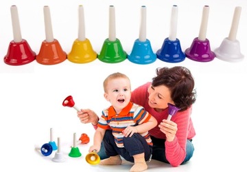 DZWONKI DIATONICZNE Z RĄCZKĄ / DLA DZIECI / MONTESSORI | KOLOROWE | 8 TONÓW