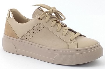 SNEAKERSY NESSI 24585OZ SKÓRZANE DAMSKIE PÓŁBUTY WIĄZANE ZAMSZ BEŻOWE 36