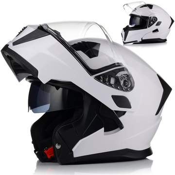 KASK MOTOCYKLOWY SZCZĘKOWY BIAŁY POŁYSK FLIP UP TURYSTYCZNY 22.06 + BLENDA