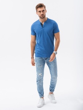 T-shirt męski bez nadruku S1390 niebieski melanż M