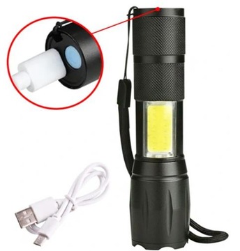 ТАКТИЧЕСКИЙ ФОНАРЬ АЛЮМИНИЕВЫЙ ЗУМ XPE + COB + USB-КАБЕЛЬ