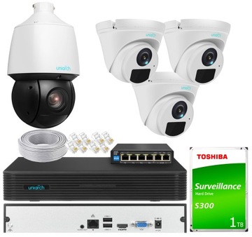 Zestaw Monitoringu IP 4Mpx 3 Kamery IR30 +PTZ 100m