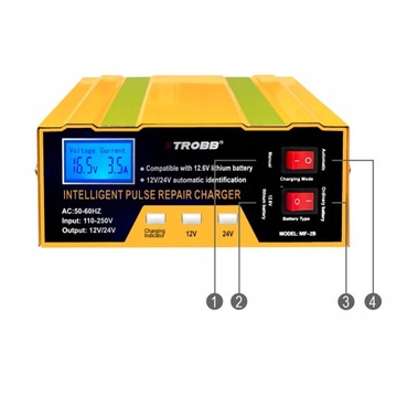 ВЫПРЯМИТЕЛЬ АВТОМОБИЛЬНОГО АККУМУЛЯТОРА Зарядное устройство 12 В 24 В Функция ремонта