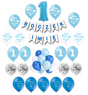1 Urodziny Pierwsze Roczek Balony Zestaw Dekoracja