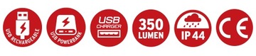 Светодиодный аккумуляторный туристический фонарь 6 Вт 350 лм IP44 Powerbank, набор из 2 шт.
