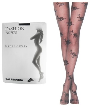 CALZEDONIA rajstopy czarne kwiaty siateczka 2 S
