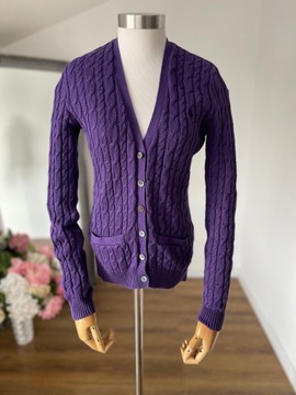 Ralph Lauren Sport fioletowy sweter kardigan S sweterkowy splot premium