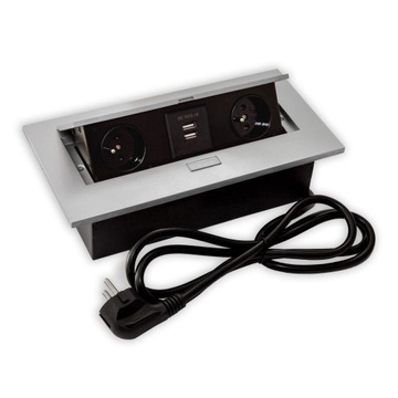 PRZEDŁUŻACZ BIURKOWY WPUSZCZANY SREBRNY 2x230+2USB