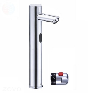 Bateria Łazienkowa Bezdotykowa, Chrom. H32cm + Mieszacz Termostatyczny ZOVO
