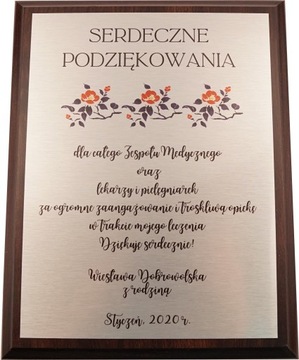 Podziękowanie dla lekarza DYPLOM uznania 23x18 CM