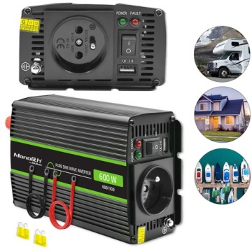 Měnič Napětí Qoltec 24V 230V 300W 600W Sinus pro obytný vůz