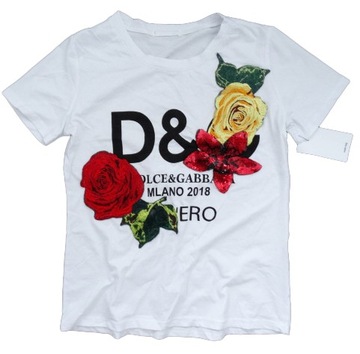 Włoska firmowa tshirt biżuteryjna KWIATY logowana