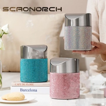 Настольный мусорный бак для закусок Bling Rhinestone Diamond Metal Swing Mini Trash