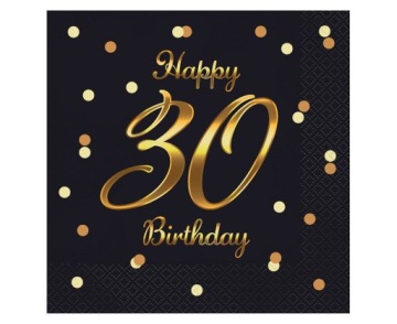 Серветки Чорні Happy Birthday 30 На день народження 20 zt