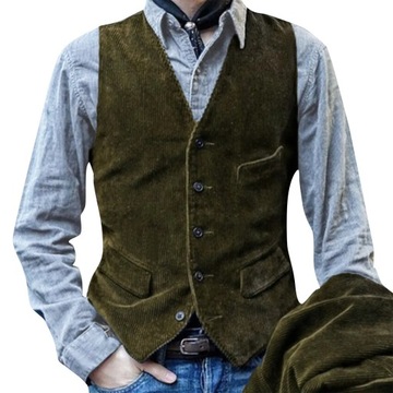 Men's British Style Workwear Corduroy Vest Retro V