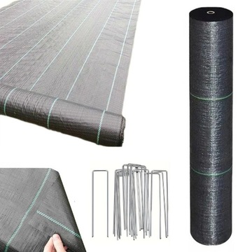 AGROWŁÓKNINA 90G 1,6x50m CZARNA UV AGROTKANINA MATA ANTYCHWASTOWA + KOTWY