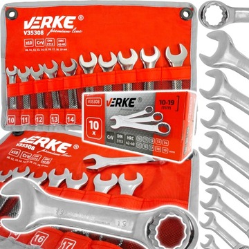 KLUCZE PŁASKIE PŁASKO OCZKOWE ZESTAW KLUCZY PŁASKICH 10-19mm MOCNE KRÓTKIE