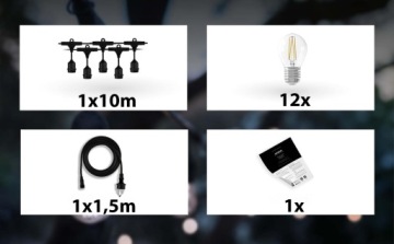 Садовая гирлянда 10M 10X LED лампа E27 + водонепроницаемый кабель