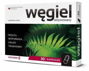 Węgiel aktywny 30 kapsułek Biegunka Zatrucia