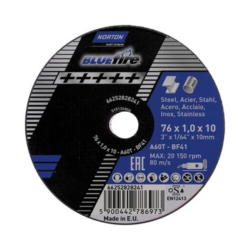 Tarcza do cięcia Norton 66252828241 76x1,0x10mm BLUE FIRE