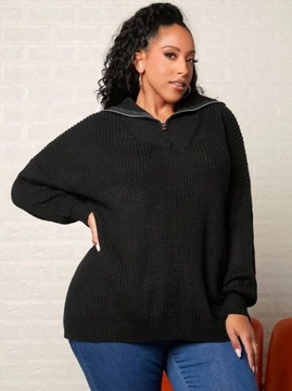 SHEIN CURVE Plus czarny luźny sweter z zamkiem 54