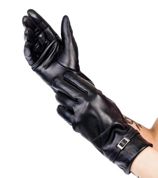 Ocieplane rękawiczki damskie ze skóry naturalnej ze sprzączką - Rovicky XL