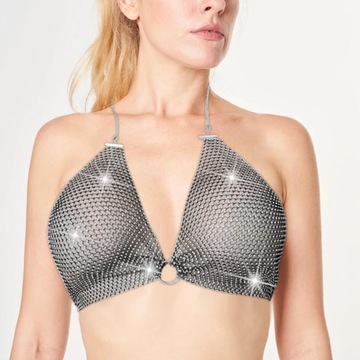 Crop Top Bling Bikini Body bez rękawów z kryształkami