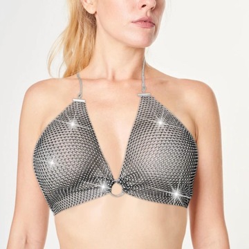 Rhinestone Crop Top Bling Bikini Sleeveless Body