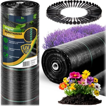 AGROTKANINA 90G NA CHWASTY UV GRUBA CZARNA MOCNA 1,6x50m + 50 SZPILEK