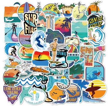 WLEPKI NAKLEJKI NA LAPTOP MIX SURFING DESKA 50 SZT