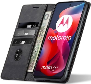 ETUI SKÓRZANE MAGNETYCZNE DO MOTOROLA MOTO G24 | G24 POWER | G04 +SZKŁO